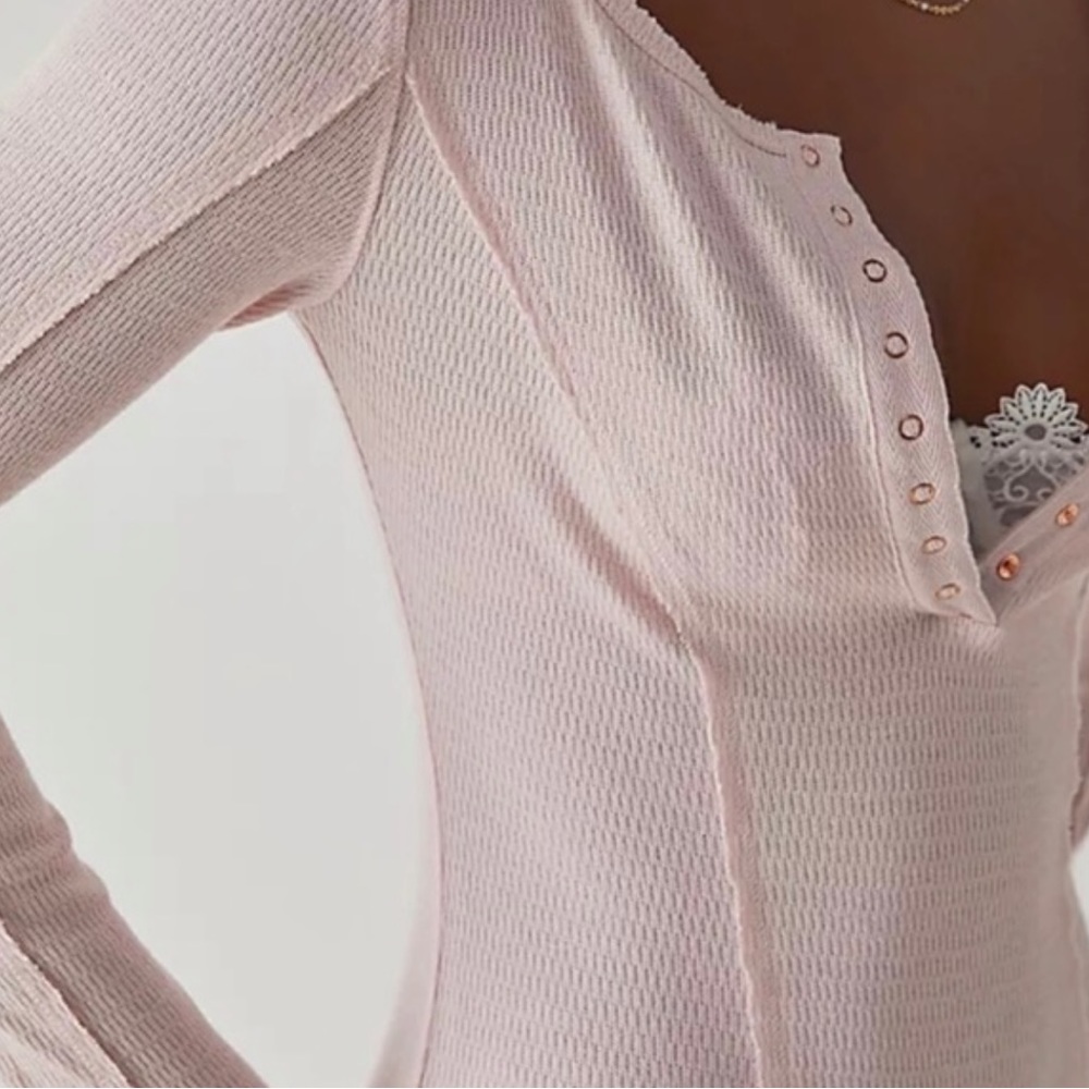 Free People Sloane Body Suit Long Sleeve Light Pink XS - Picture 2 of 5